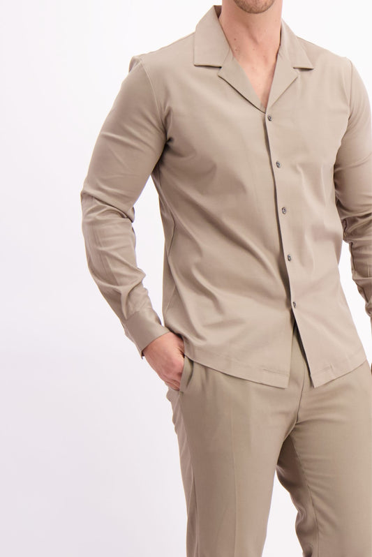 Les Brutes overhemd taupe shirt in taupe cuban collar mercerised shirt glans overhemd