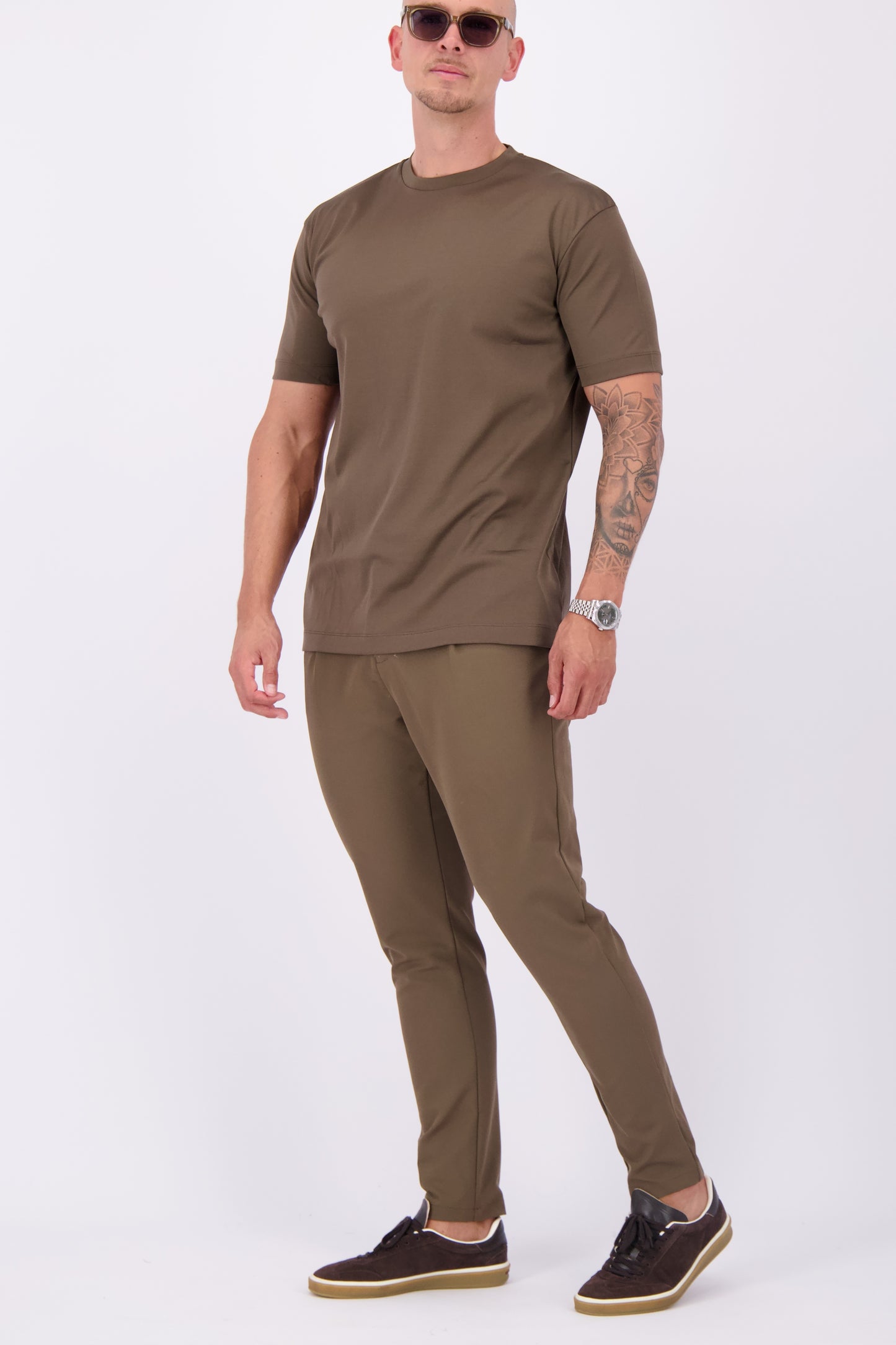 Les Brutes mercerised tshirt coffee brown glans t-shirt bruin