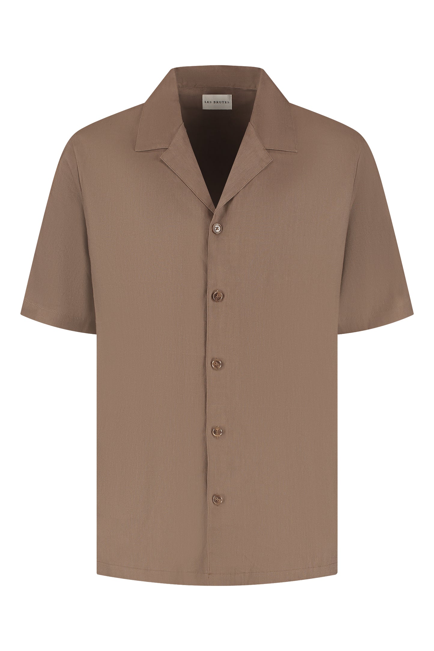 Les Brutes linen cuban shirt shortsleeve mocha. Linnen overhemd korte mouw bruin
