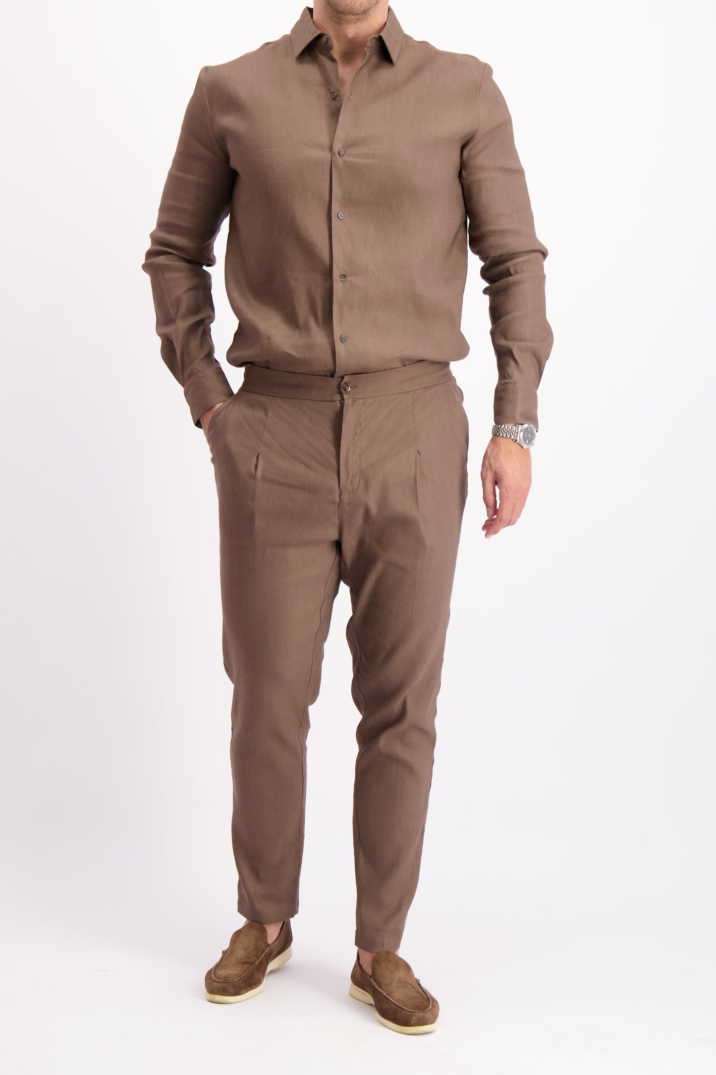 Linen broek bruin heren linnen pantalon Les Brutes