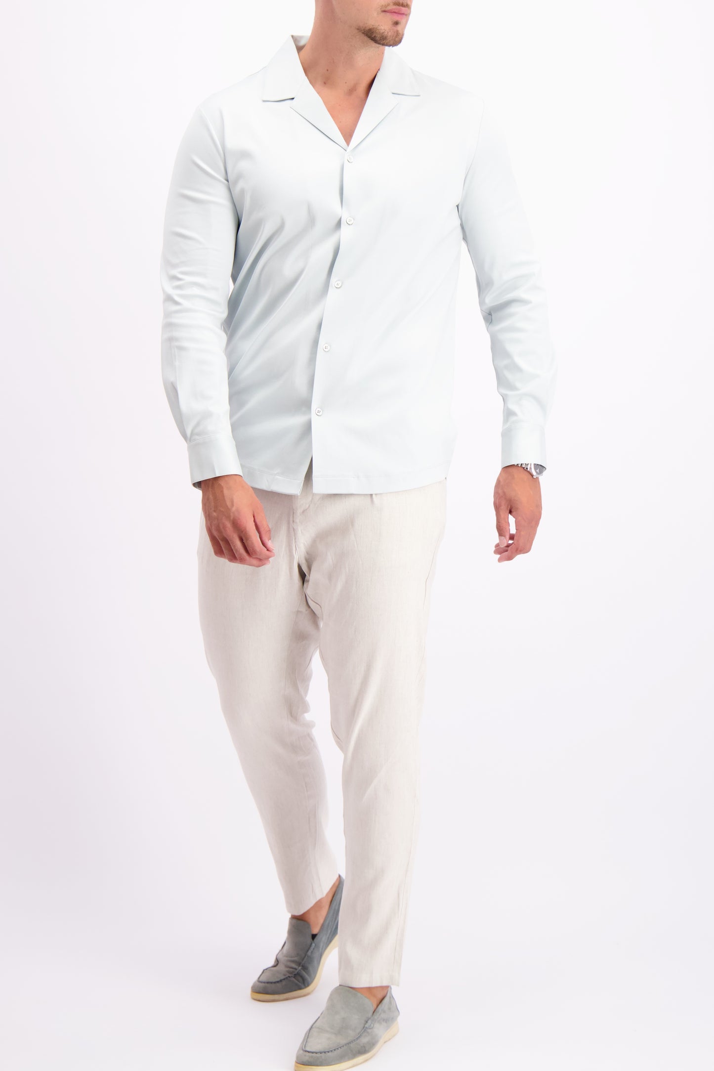 Shirt cuban collar blue lightblue summer shirt zomers overhemd lichtblauw wit