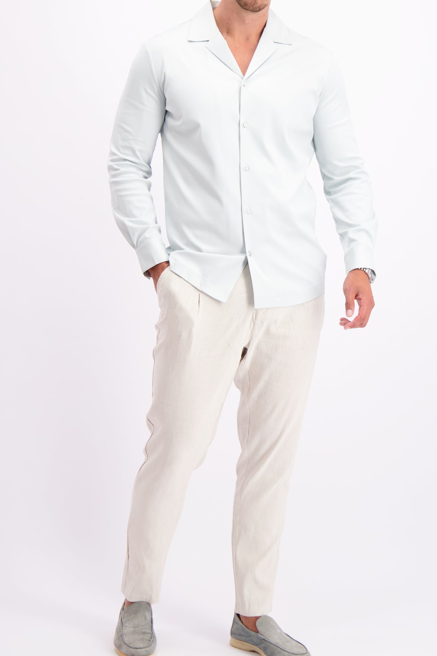 Shirt cuban collar blue lightblue summer shirt zomers overhemd lichtblauw wit