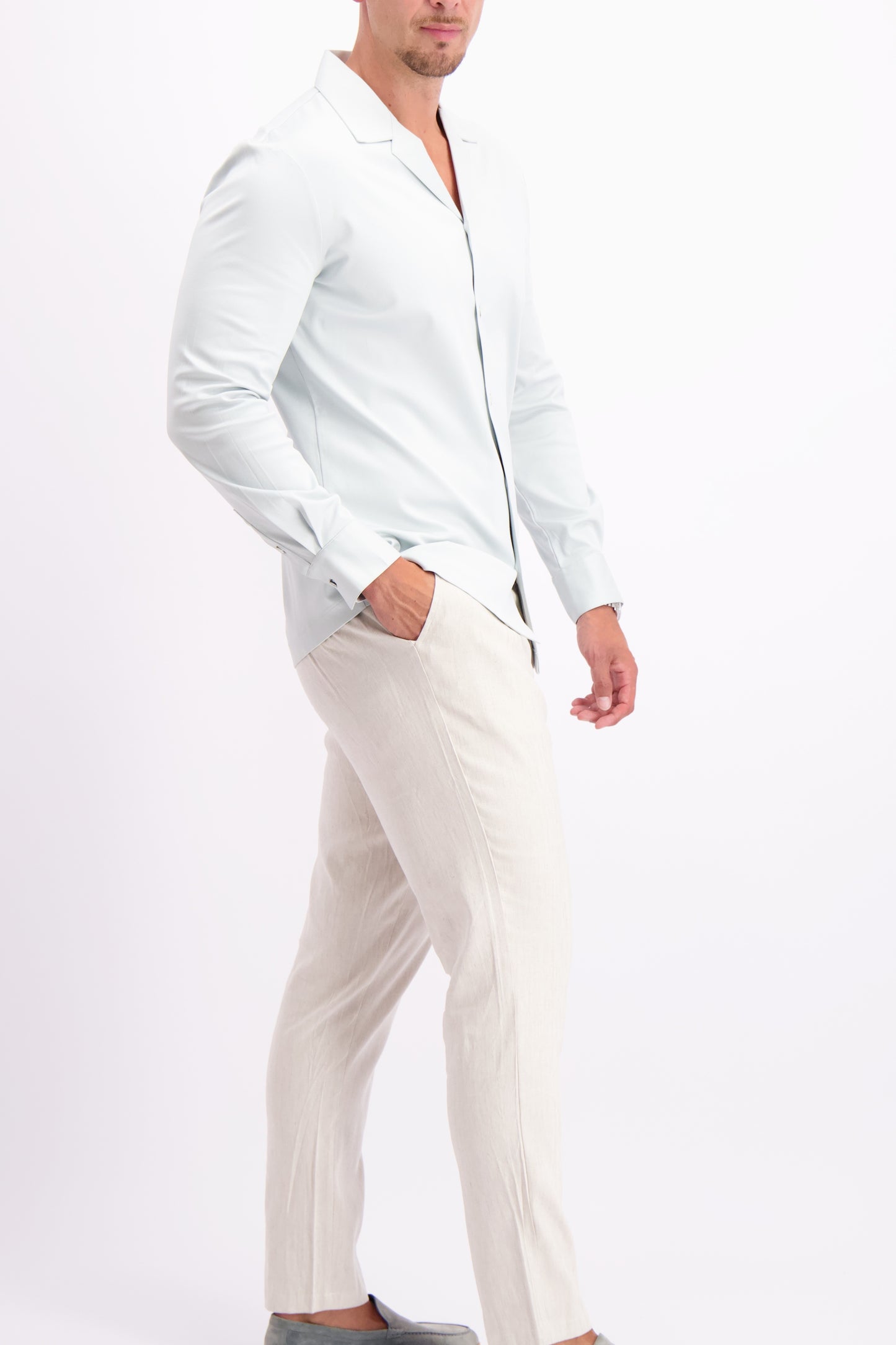 Shirt cuban collar blue lightblue summer shirt zomers overhemd lichtblauw wit