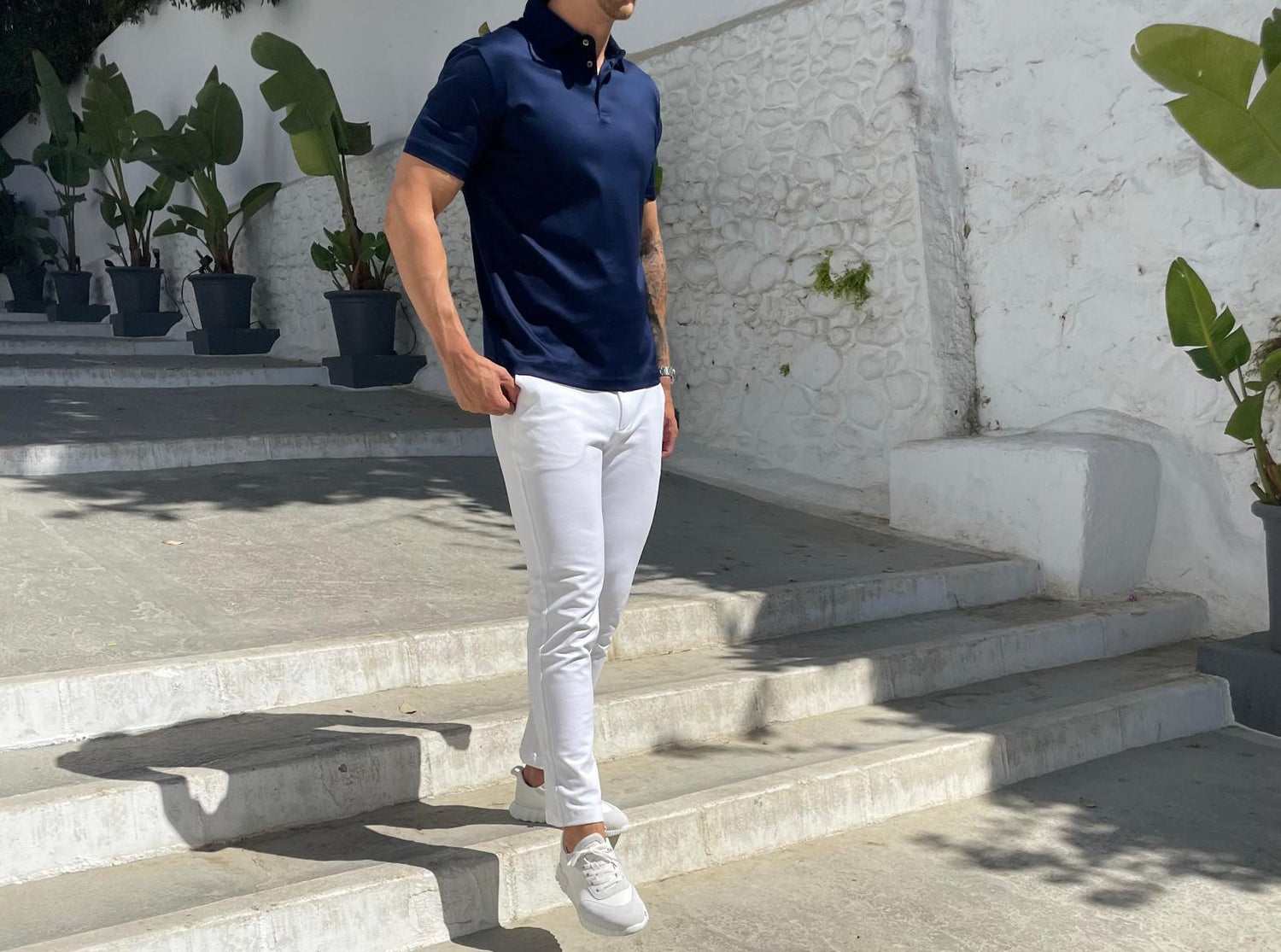 Les Brutes mercerised polo blue navy glans polo navy donkerblauw