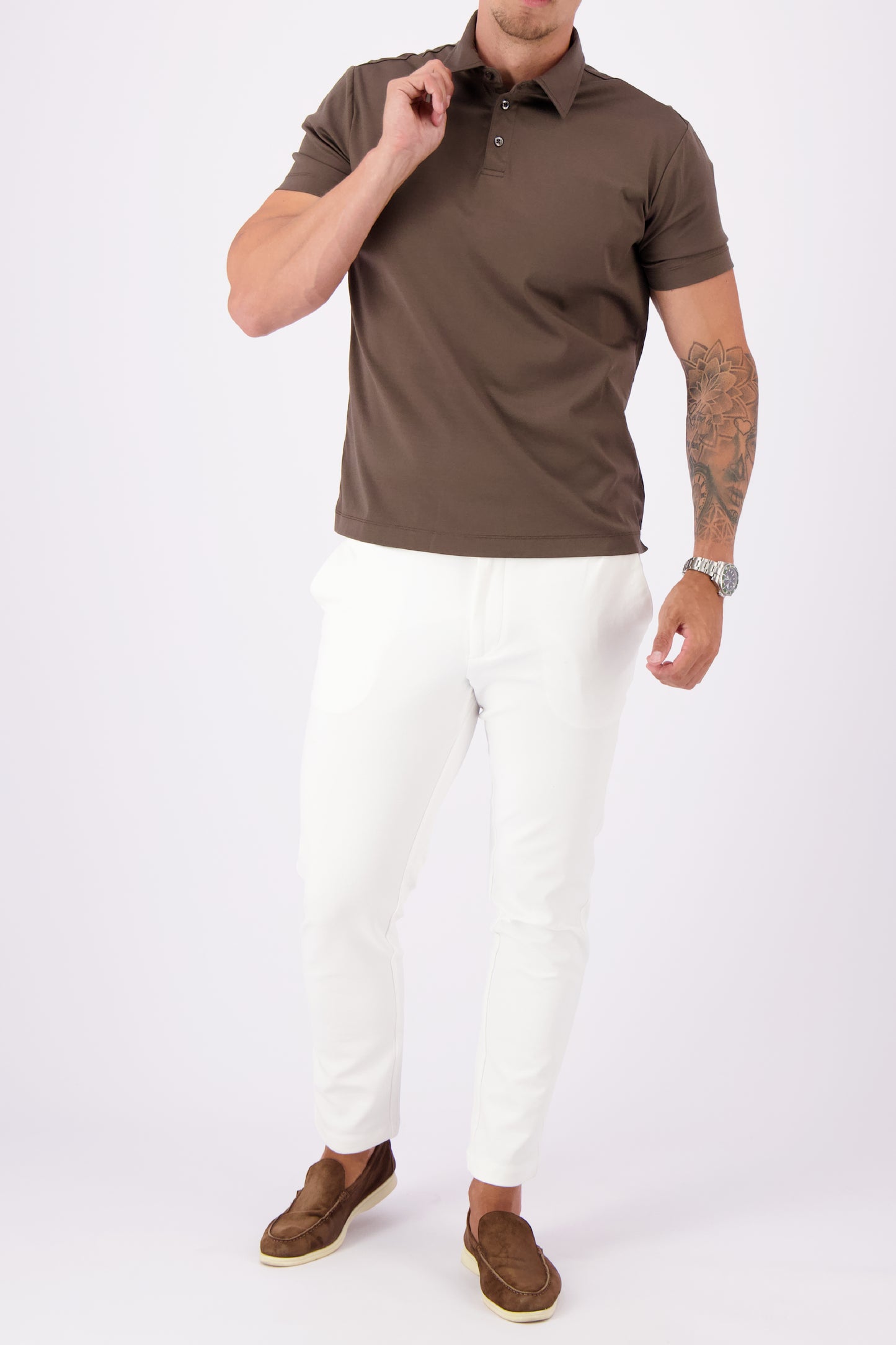 Mercerised polo coffee polo bruin heren