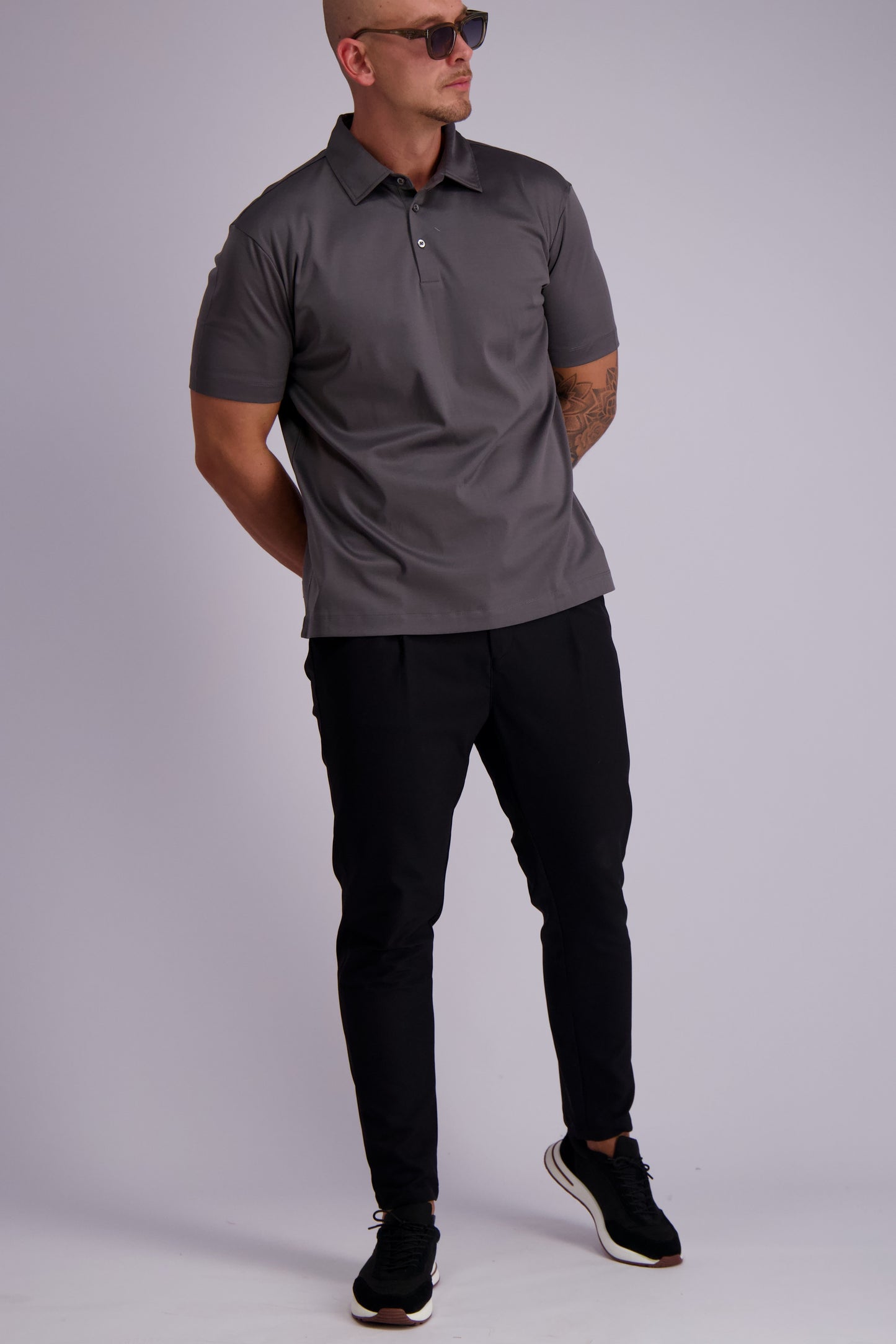 Les Brutes mercerised polo dark grey glans polo shirt donkergrijs