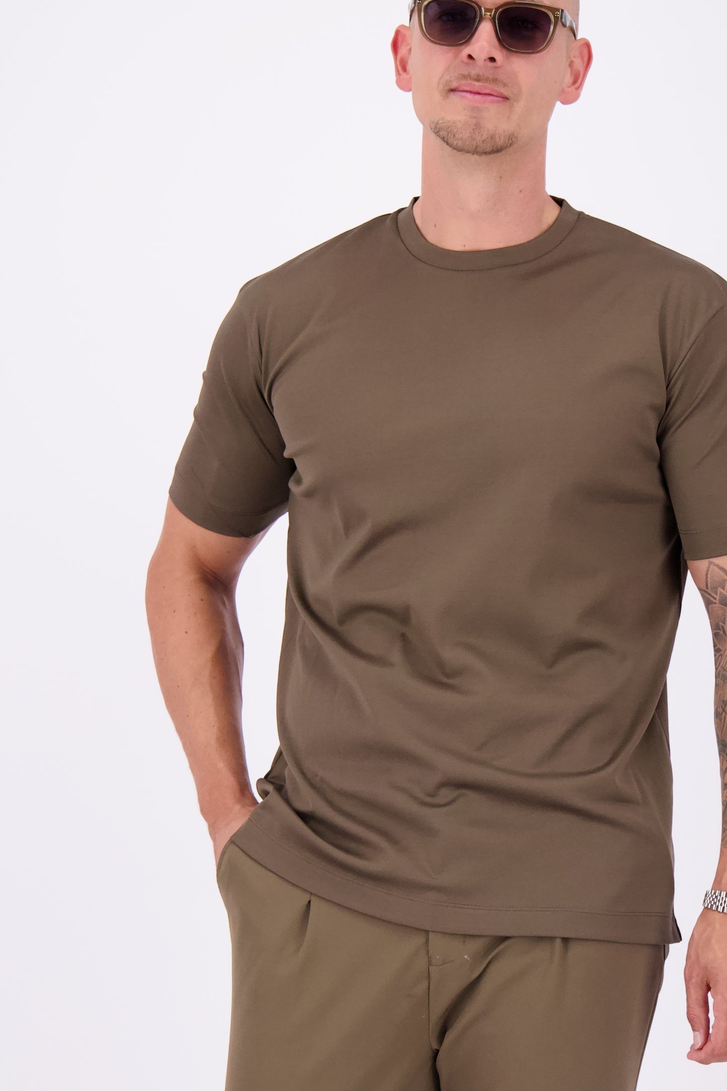 Les Brutes mercerised tshirt coffee brown glans t-shirt bruin