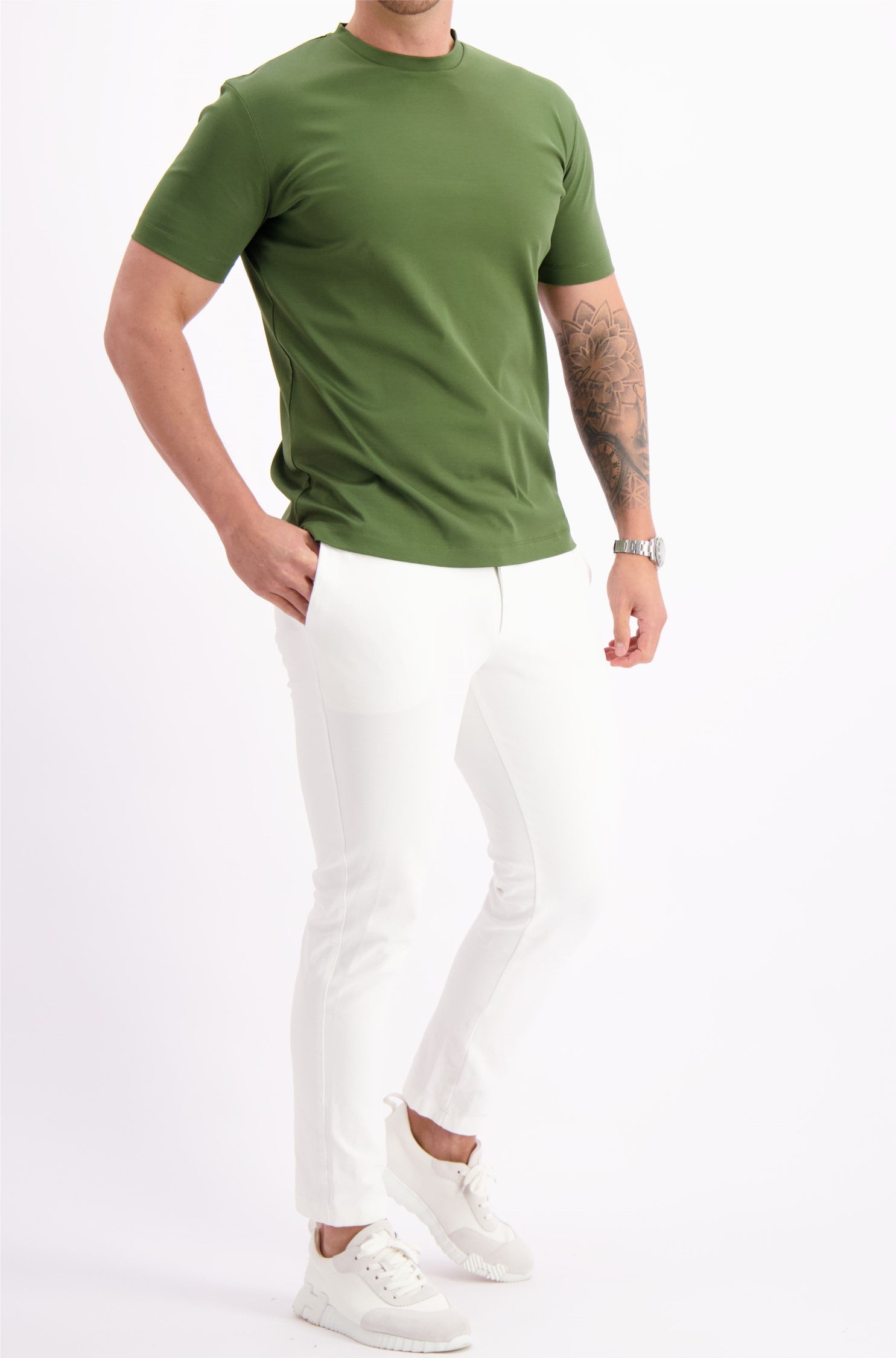 Les Brutes mercerised tshirt olive green army glans t-shirt groen