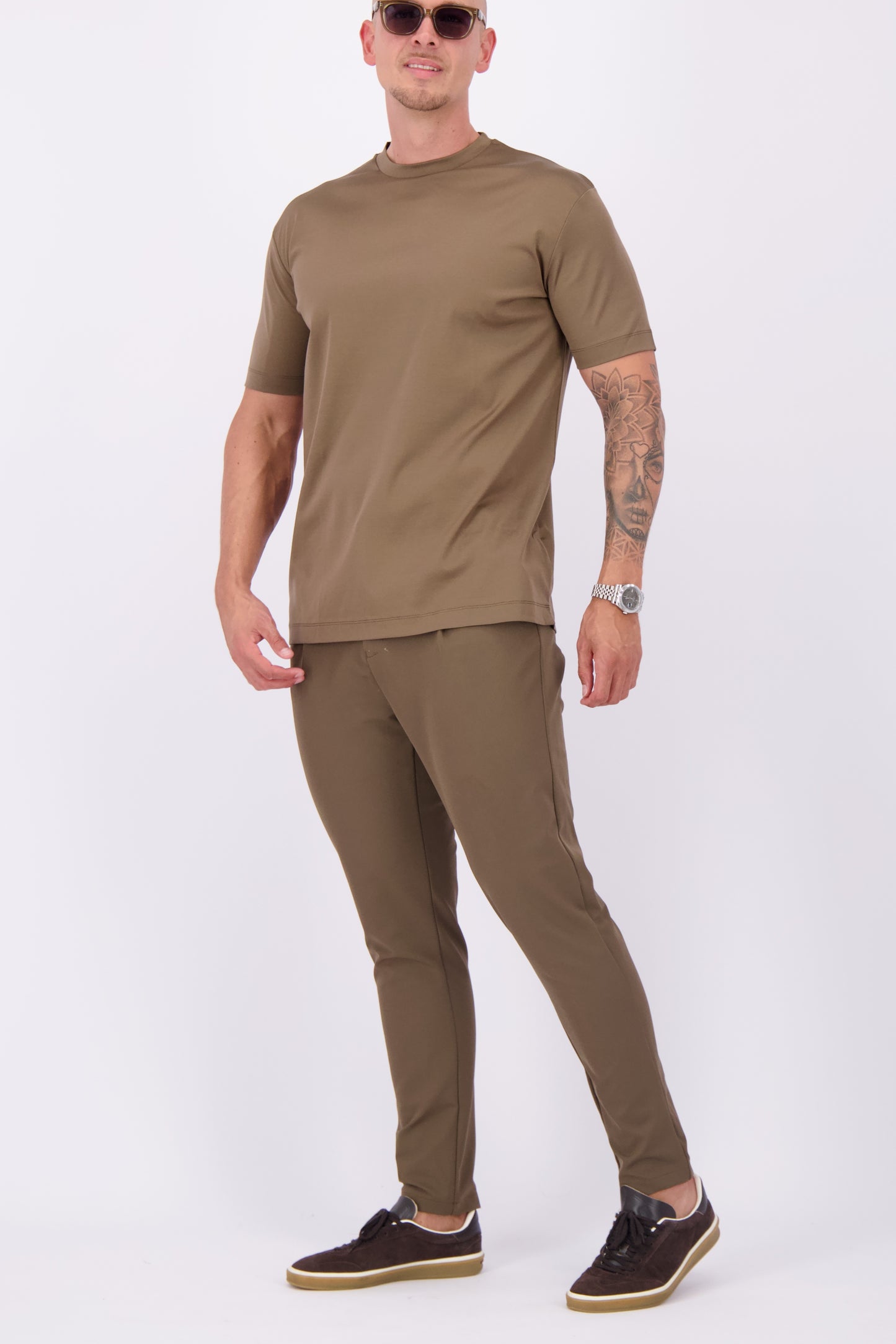 Les Brutes mocha tshirt mercerised t-shirt glans bruin