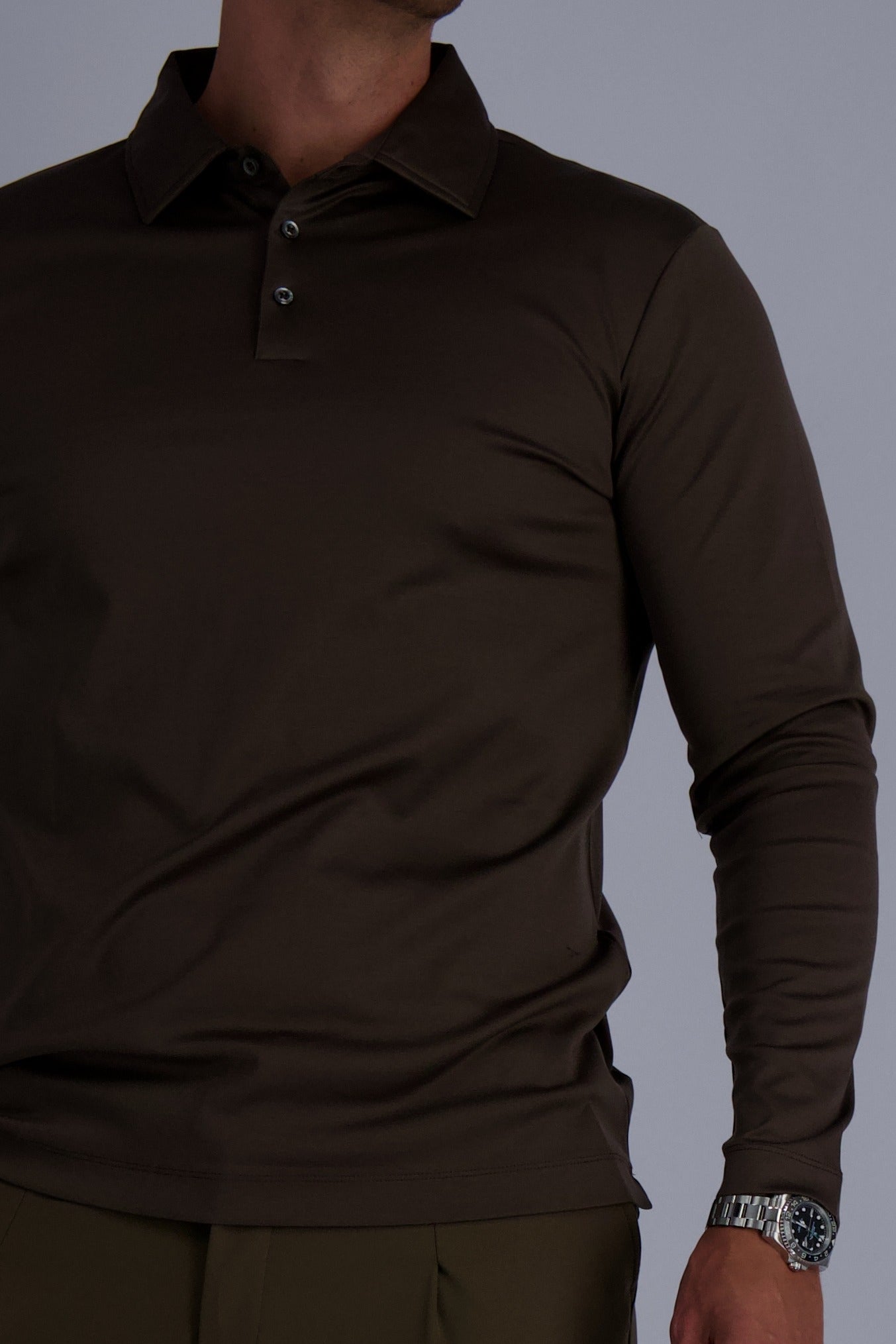 MERCERISED POLO LS | COFFEE