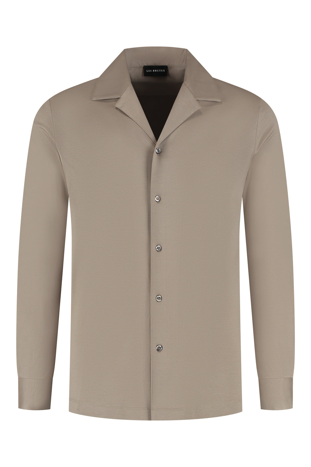 Les Brutes overhemd taupe shirt in taupe cuban collar mercerised shirt glans overhemd