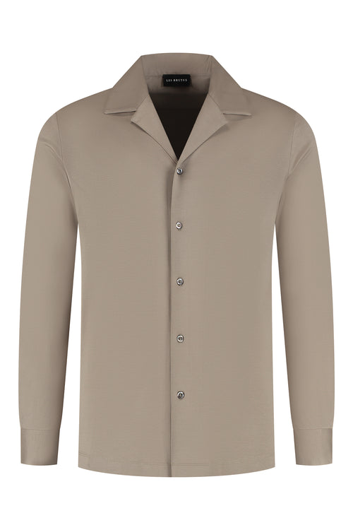 Les Brutes overhemd taupe shirt in taupe cuban collar mercerised shirt glans overhemd