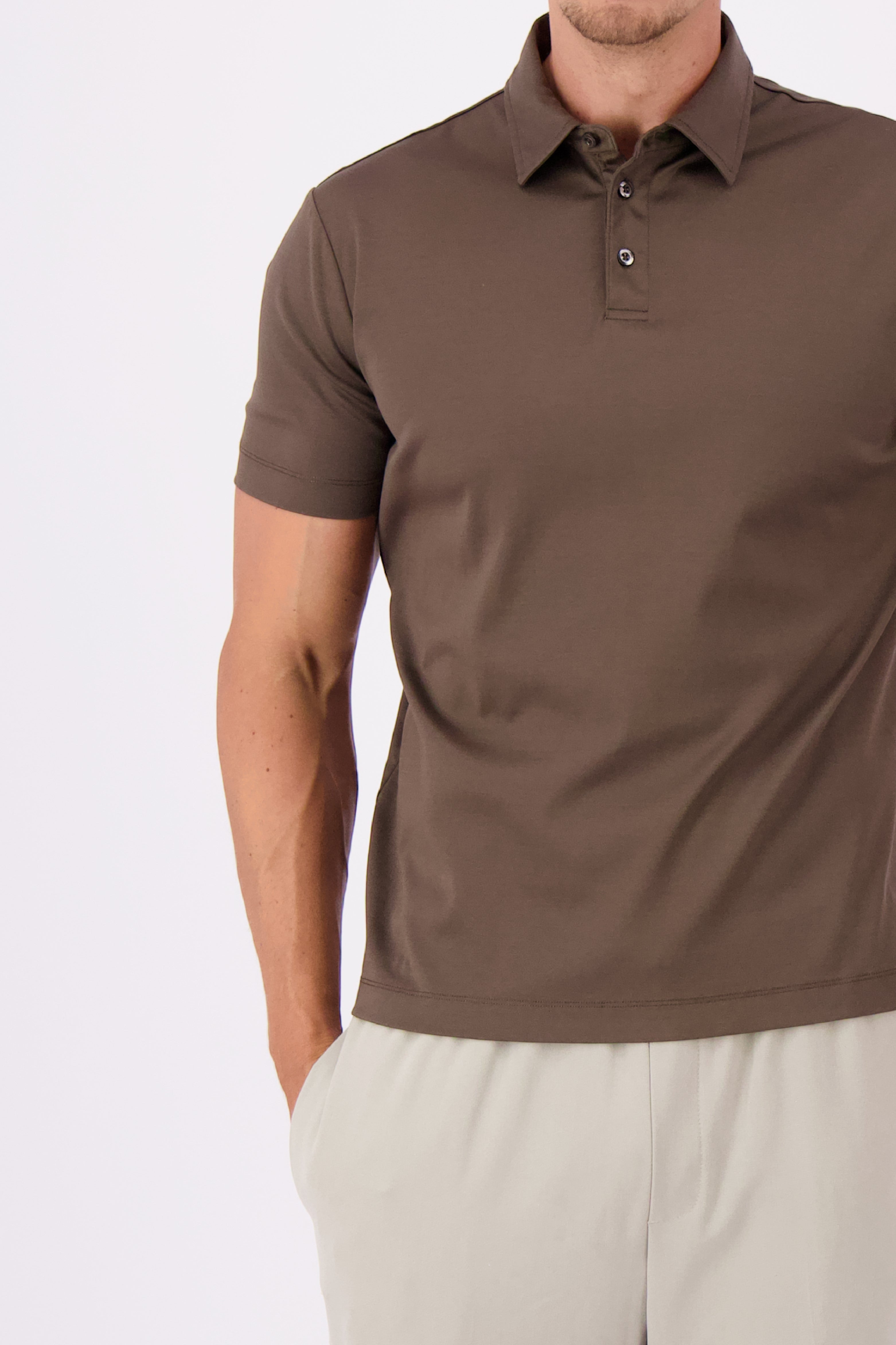 Mercerised polo coffee polo bruin heren