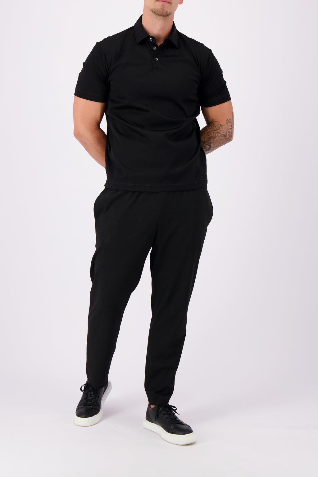 Mercerised polo black polo zwart heren
