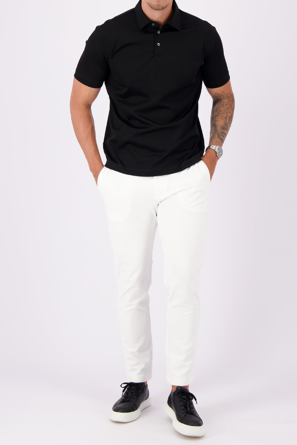 Mercerised polo black polo zwart heren