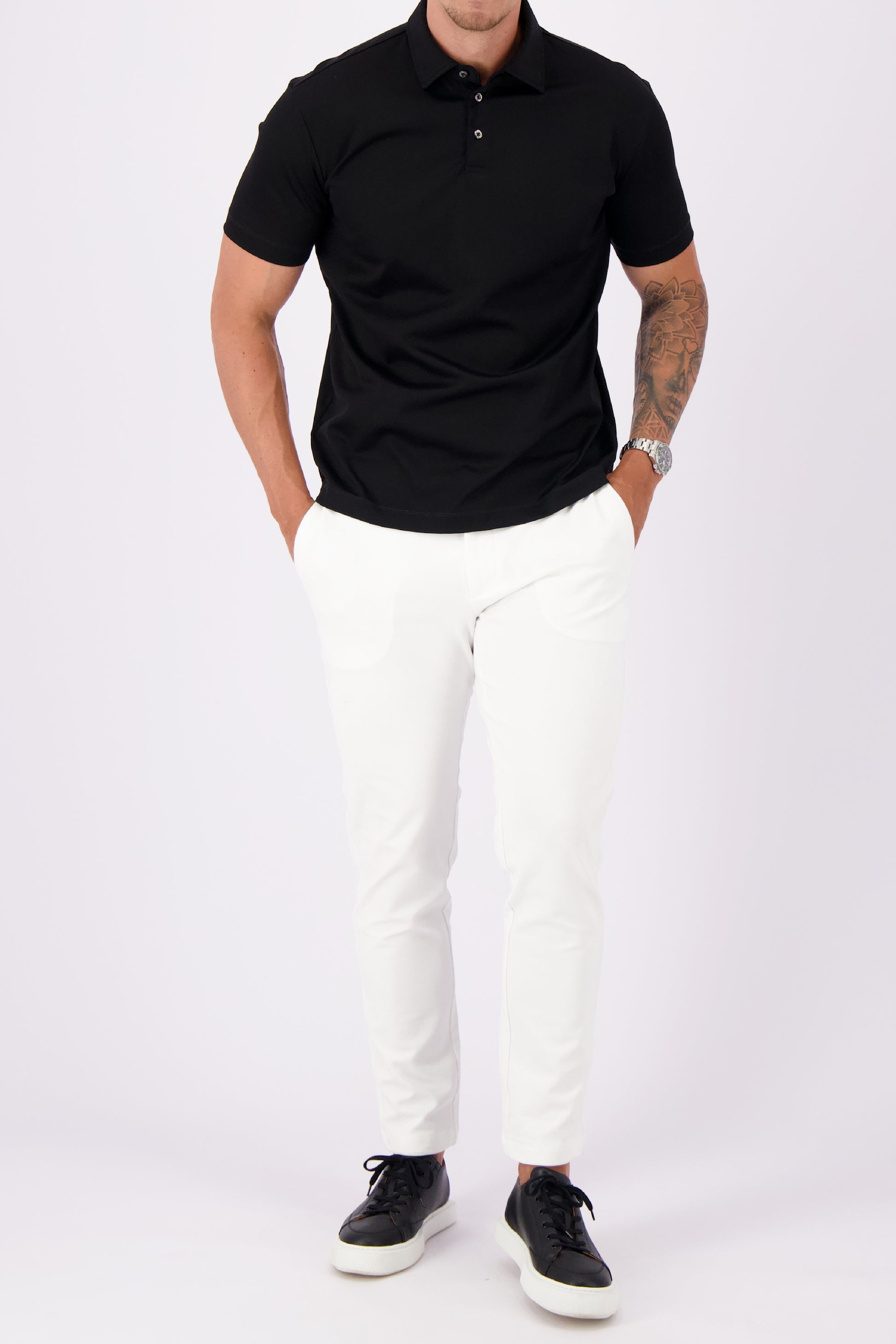 Mercerised polo black polo zwart heren