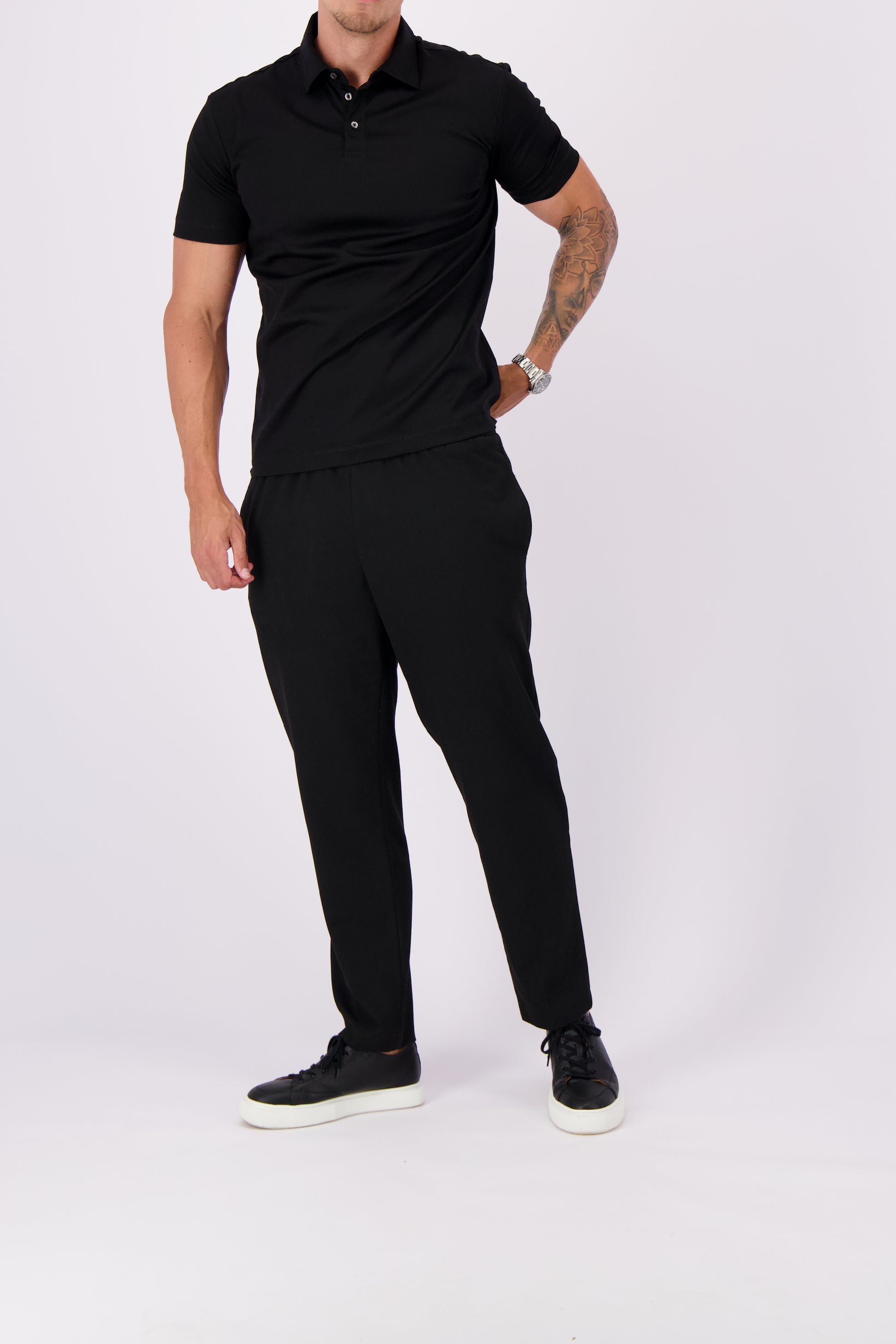 Mercerised polo black polo zwart heren