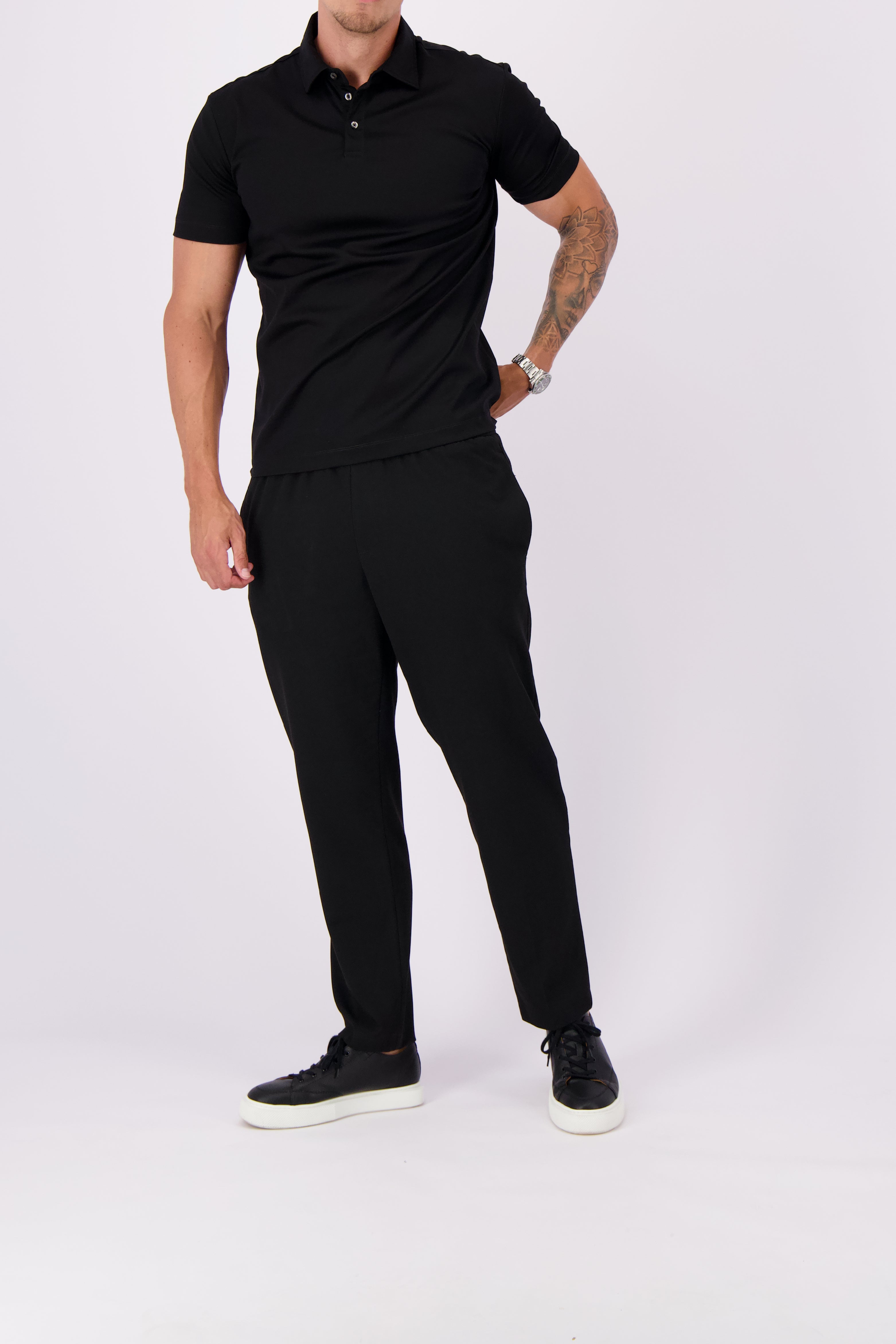Mercerised polo black polo zwart heren