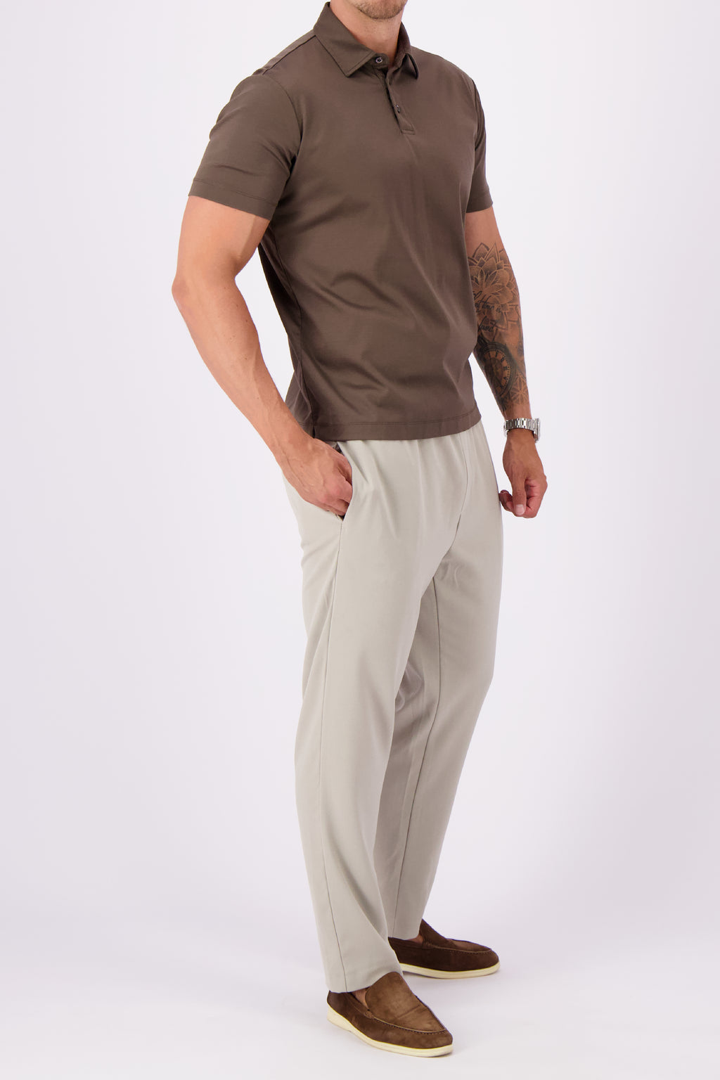 Mercerised polo coffee polo bruin heren