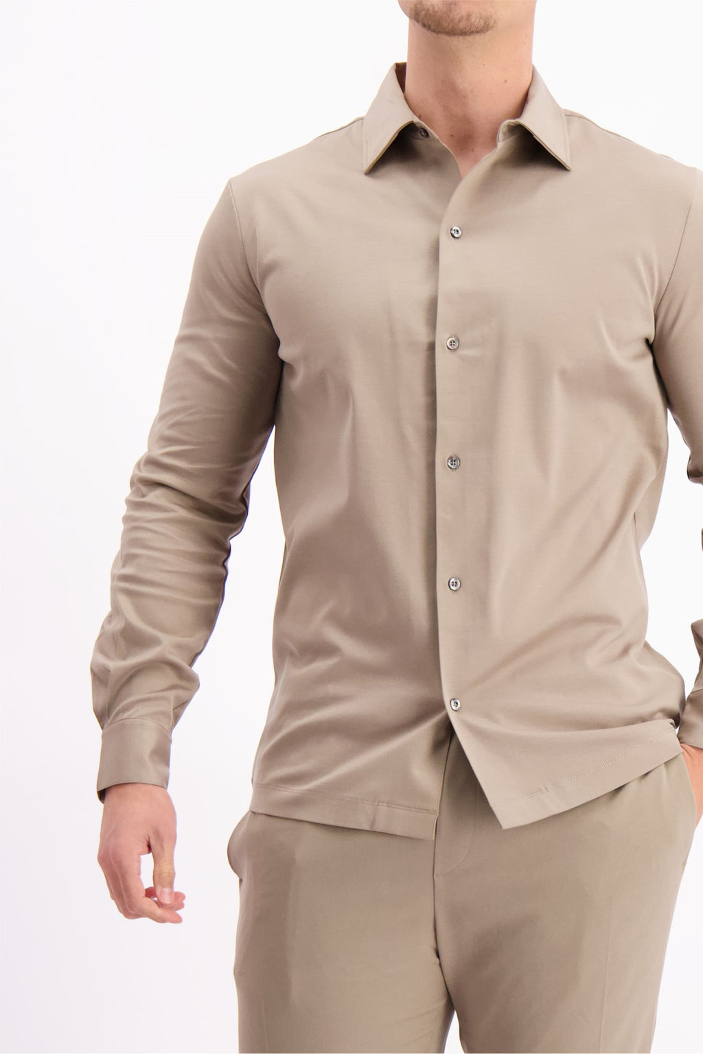 Les Brutes shirt taupe mercerised overhemd taupe beige mercerised