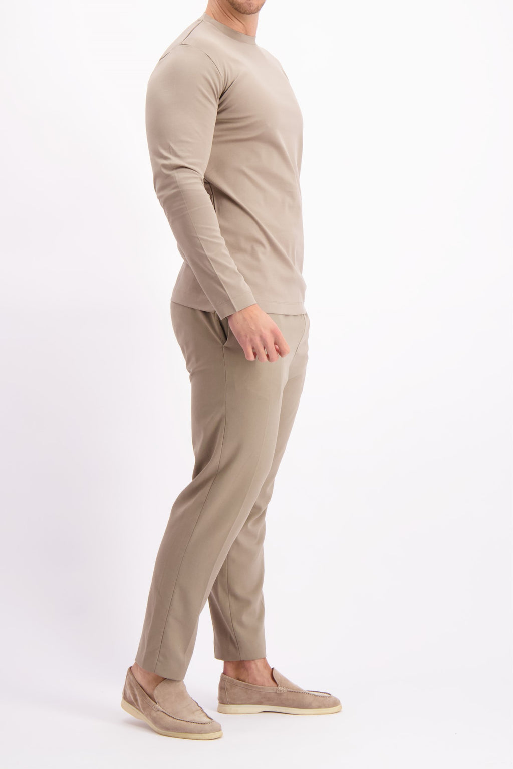 Les Brutes t-shirt longsleeve taupe tshirt lange mouw taupe mercerised