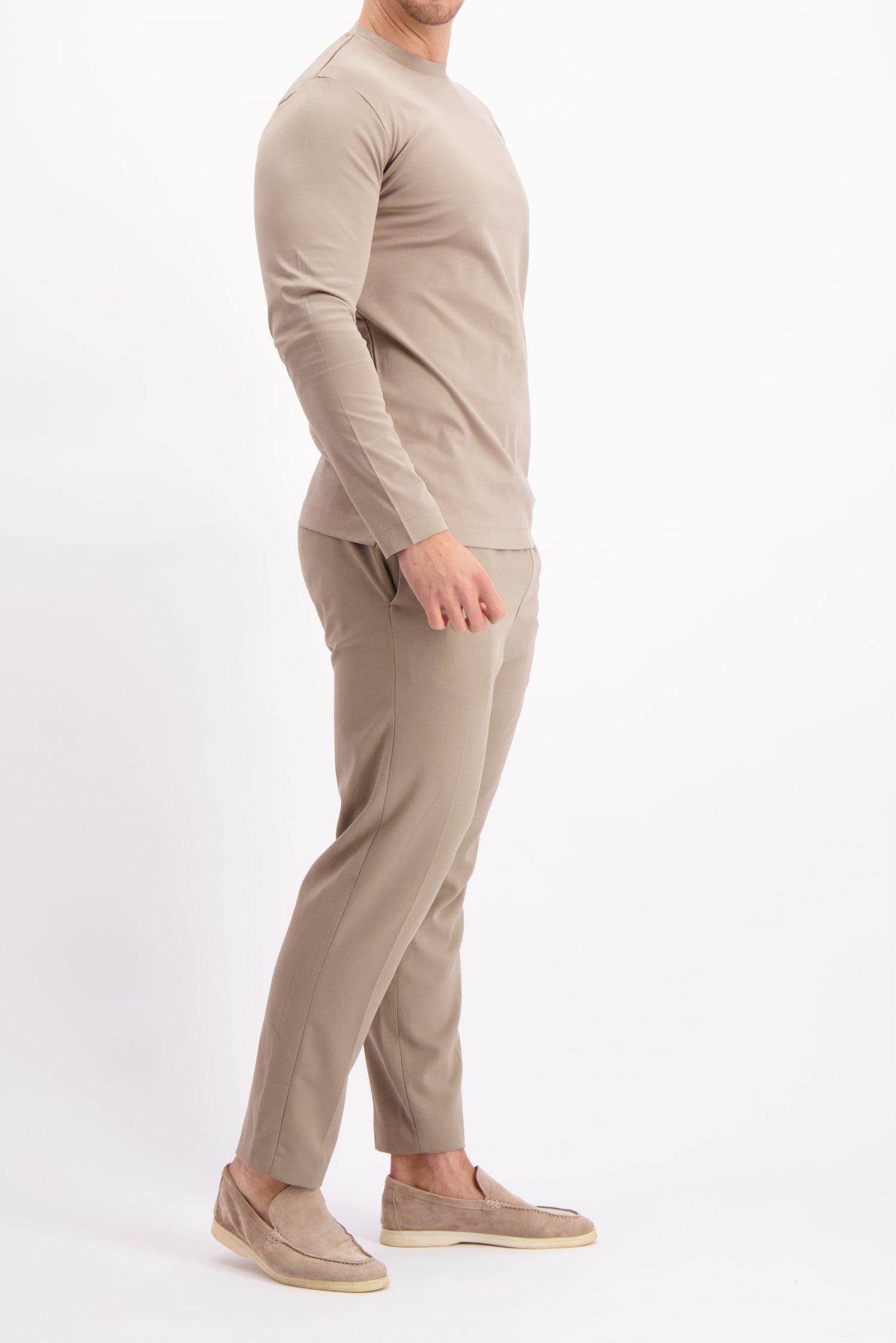 Les Brutes t-shirt longsleeve taupe tshirt lange mouw taupe mercerised