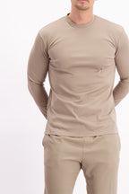Les Brutes t-shirt longsleeve taupe tshirt lange mouw taupe mercerised