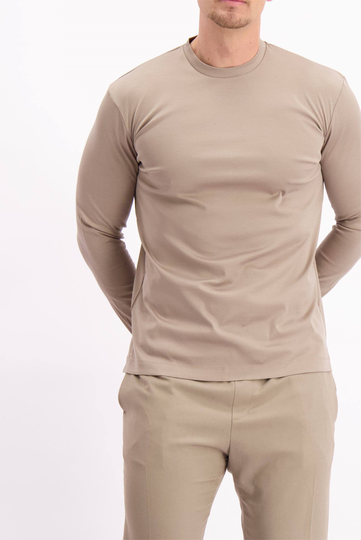 Les Brutes t-shirt longsleeve taupe tshirt lange mouw taupe mercerised