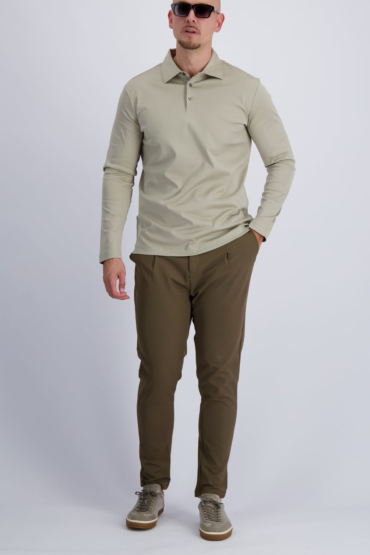 Les Brutes polo longsleeve beige mercerised polo lange mouw beige creme mercerised