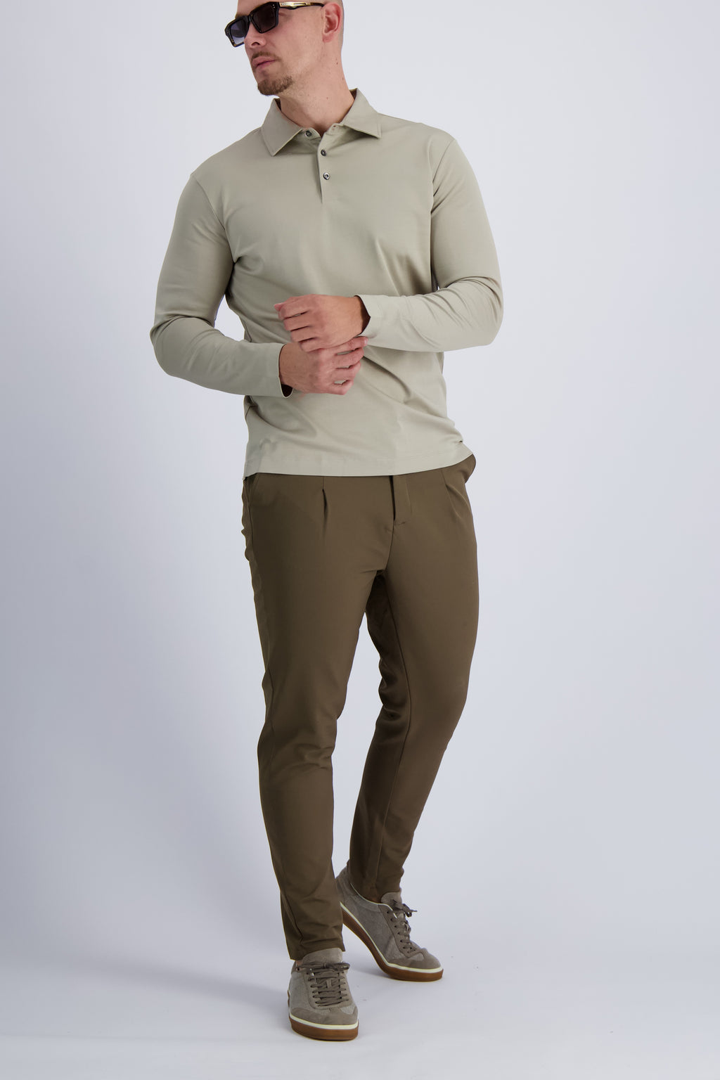 Les Brutes polo longsleeve beige mercerised polo lange mouw beige creme mercerised