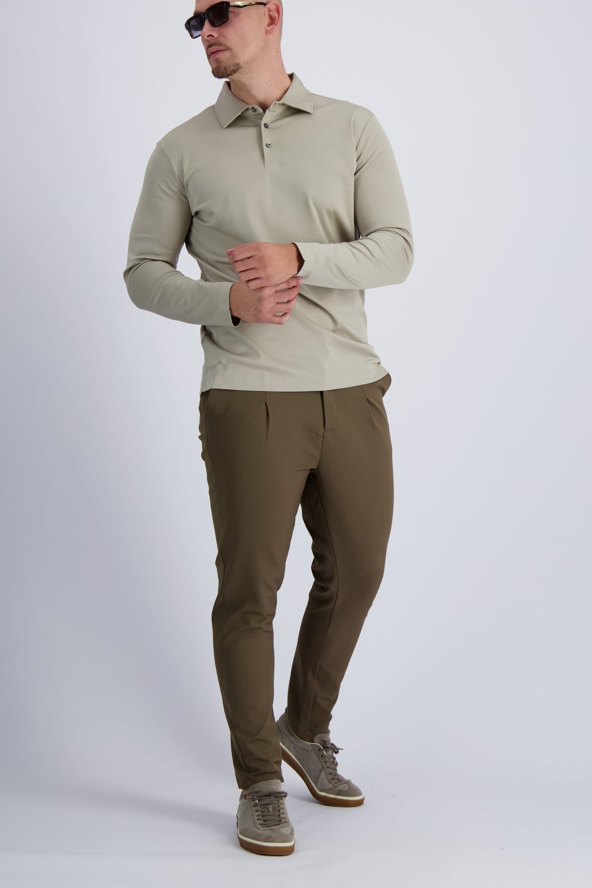 Les Brutes polo longsleeve beige mercerised polo lange mouw beige creme mercerised