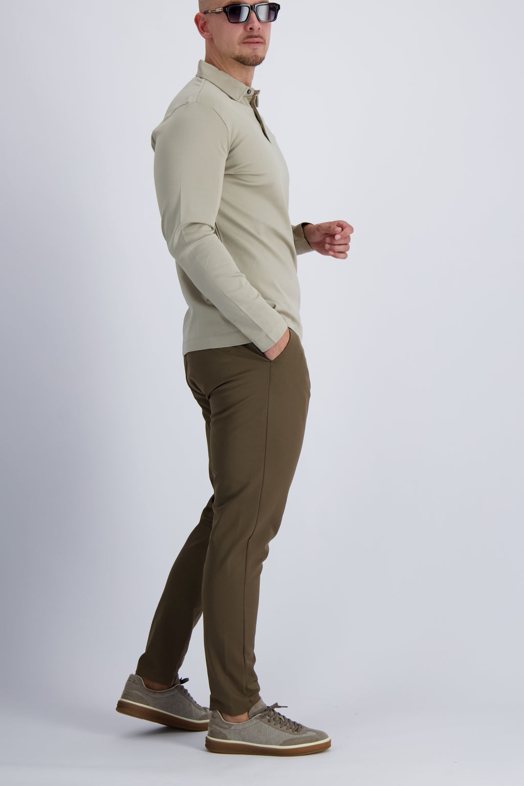 Les Brutes polo longsleeve beige mercerised polo lange mouw beige creme mercerised