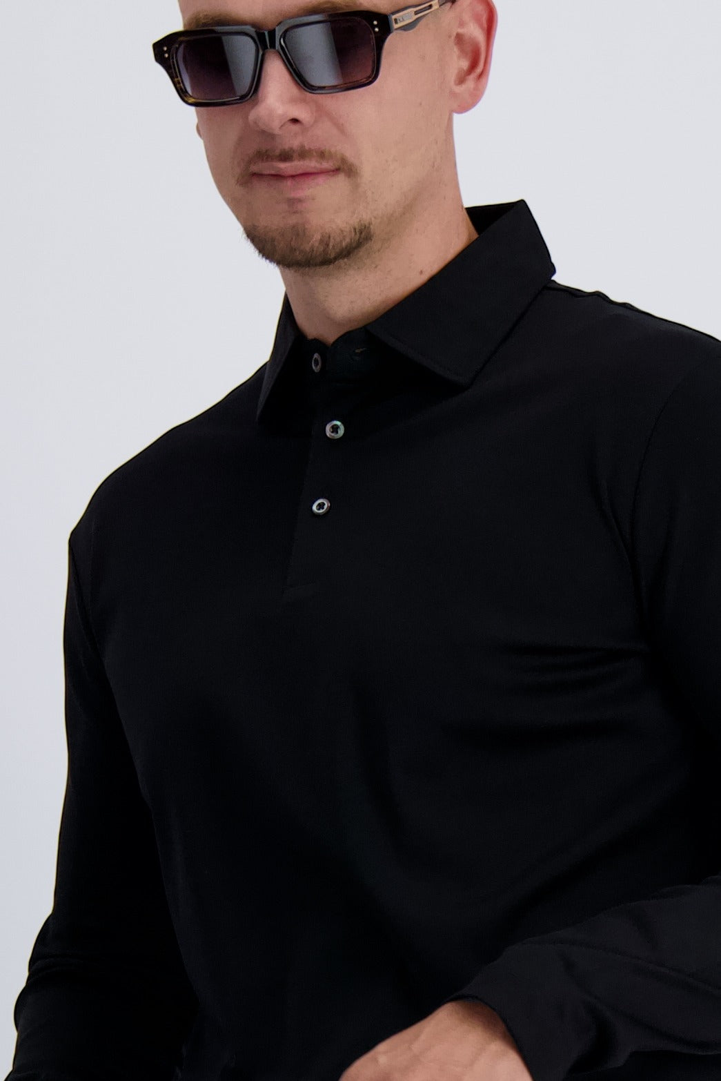 MERCERISED POLO LS | BLACK