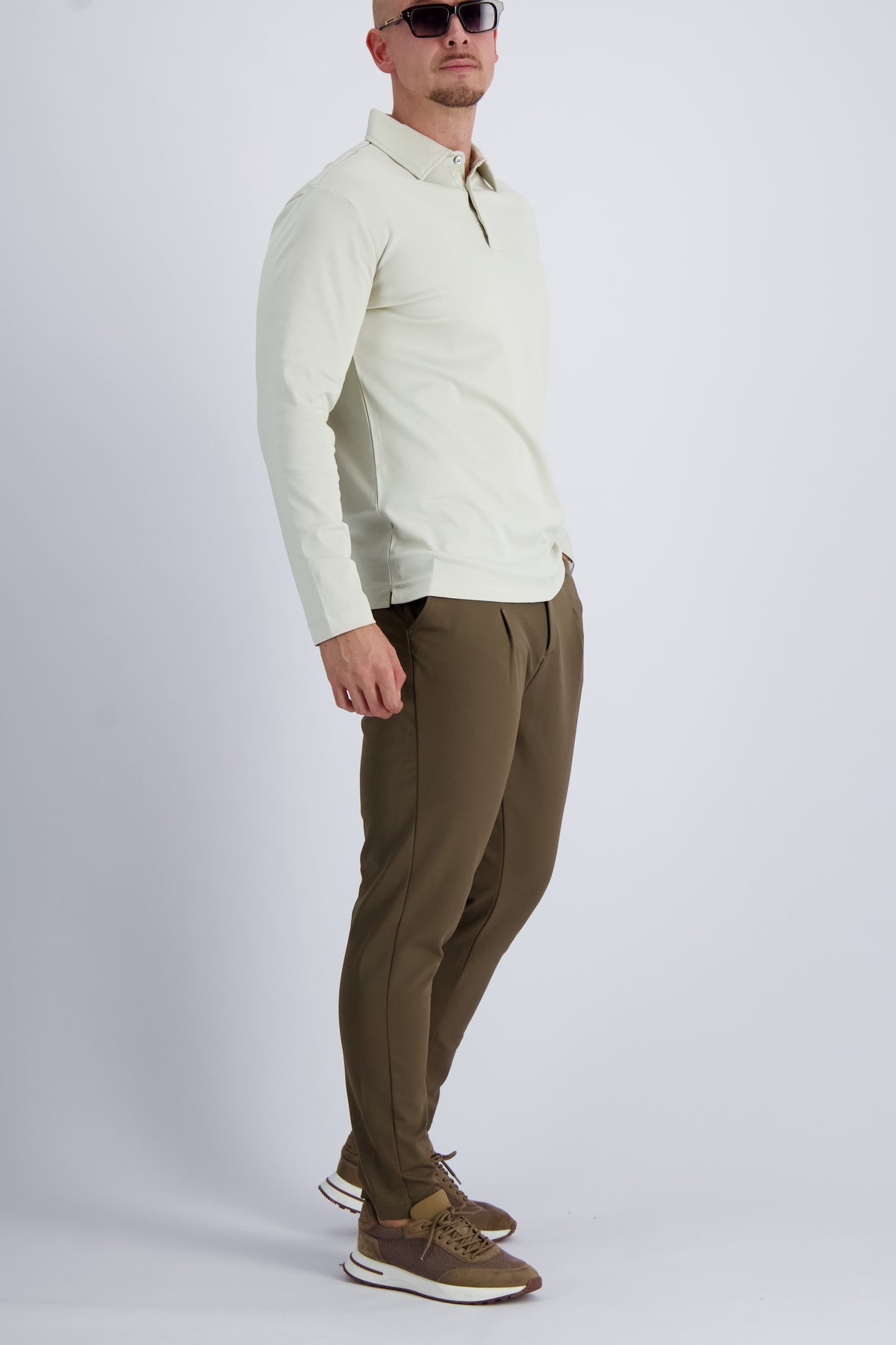 Les Brutes double mercerised cotton polo in long sleeve in color pearl white. Luxury polo and premium quality