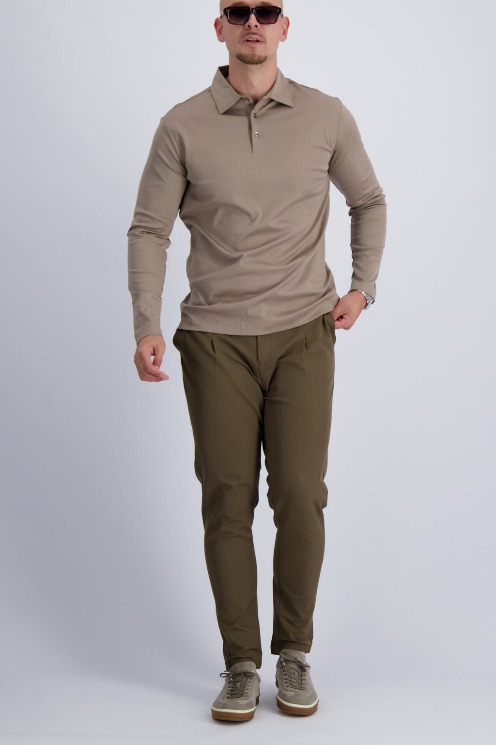Les Brutes luxury polo in double mercerised cotton in color Taupe. Premium menswear with timeless design.