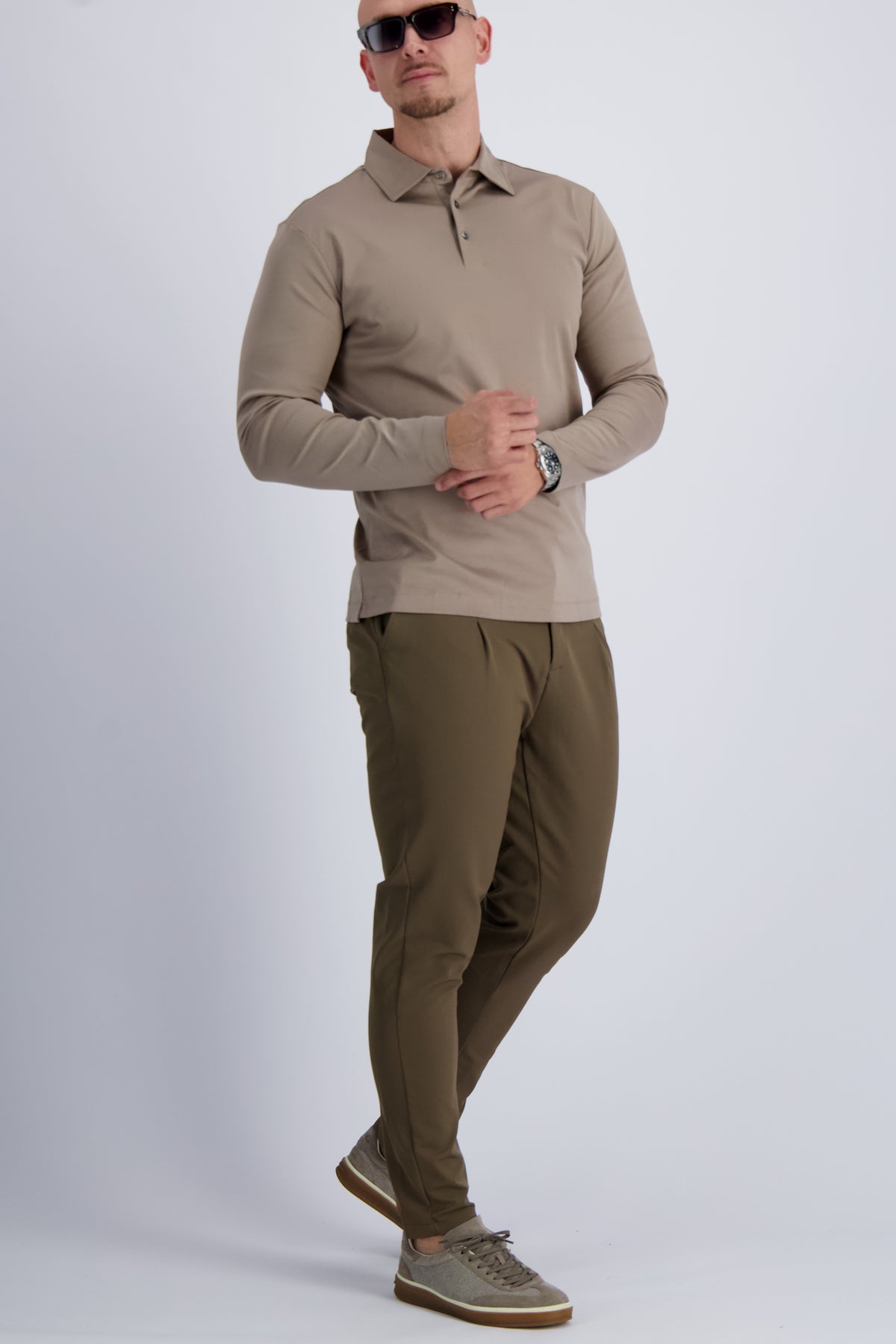Les Brutes luxury polo in double mercerised cotton in color Taupe. Premium menswear with timeless design.