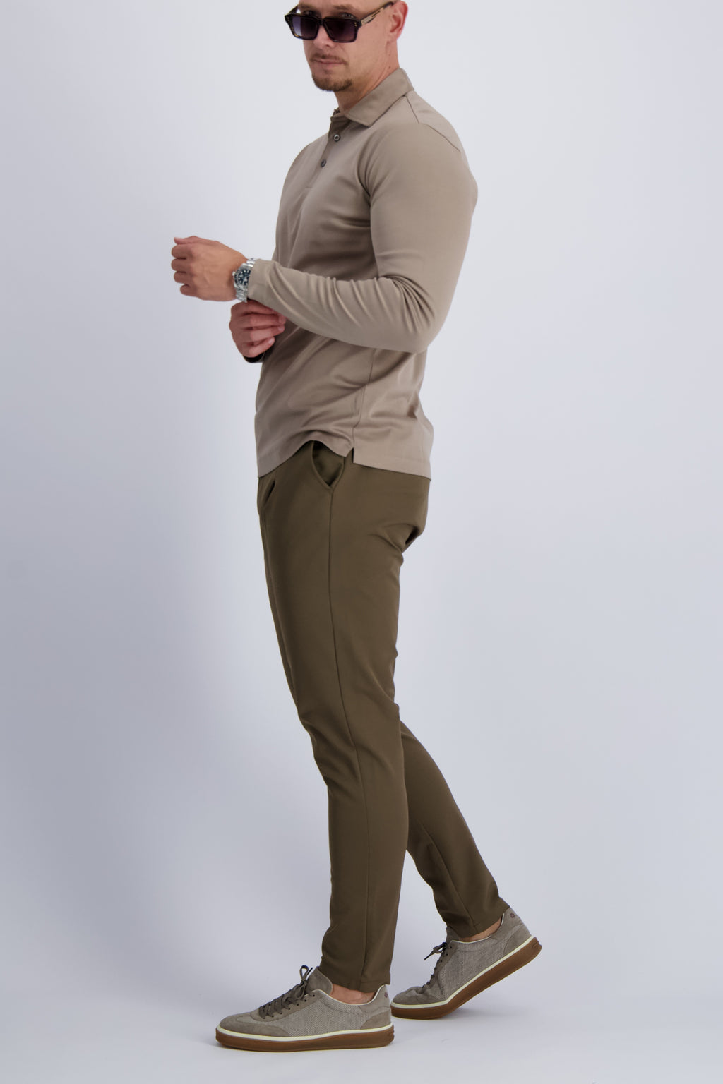 Les Brutes luxury polo in double mercerised cotton in color Taupe. Premium menswear with timeless design.