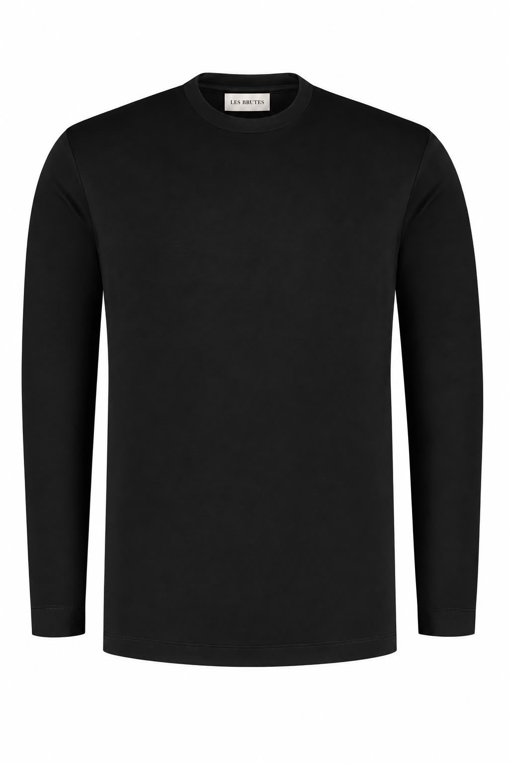 Luxury Black T-shirt with longsleeves in mercerised cotton. Premium quality with timeless design for men. 