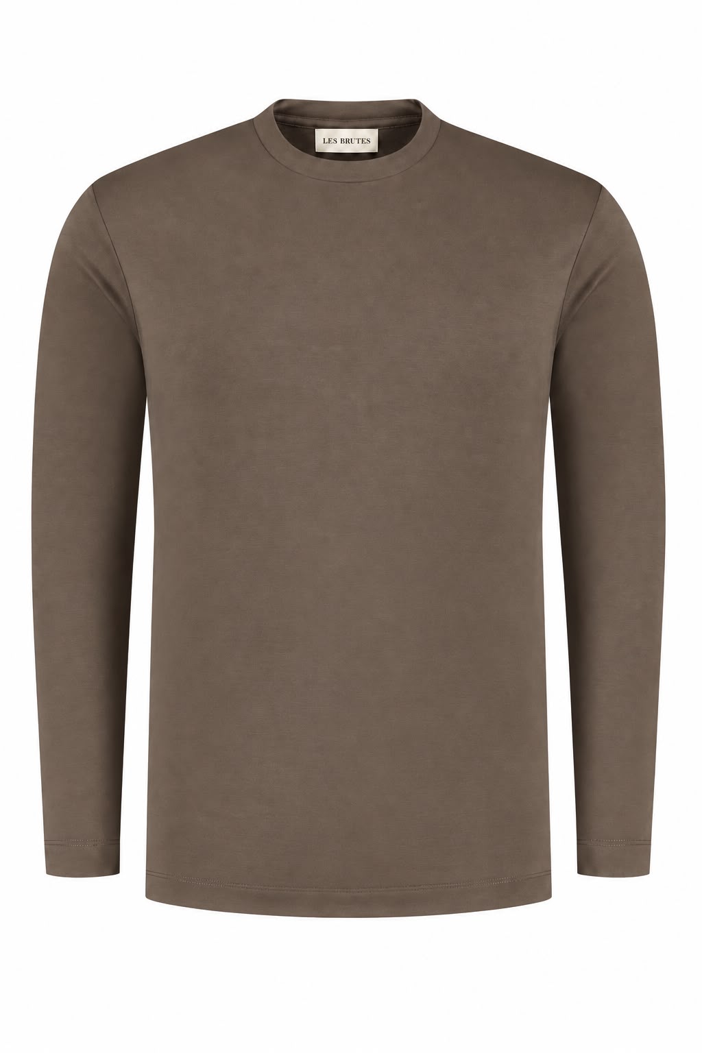 Luxury Brown T-shirt with longsleeves in mercerised cotton. Premium quality with timeless design for men. 