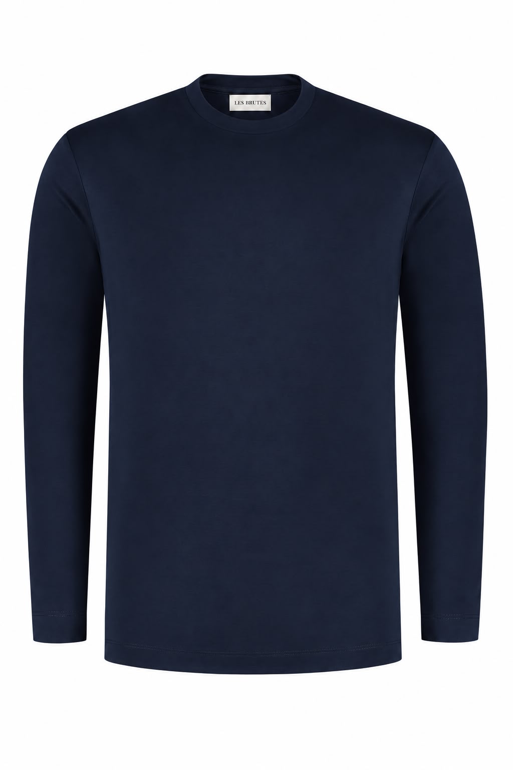 Luxury Navy T-shirt with longsleeves in mercerised cotton. Premium quality with timeless design for men. 