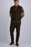 Les Brutes Tech set in dark brown. Matching luxury Tech trousers and bodywarmer.