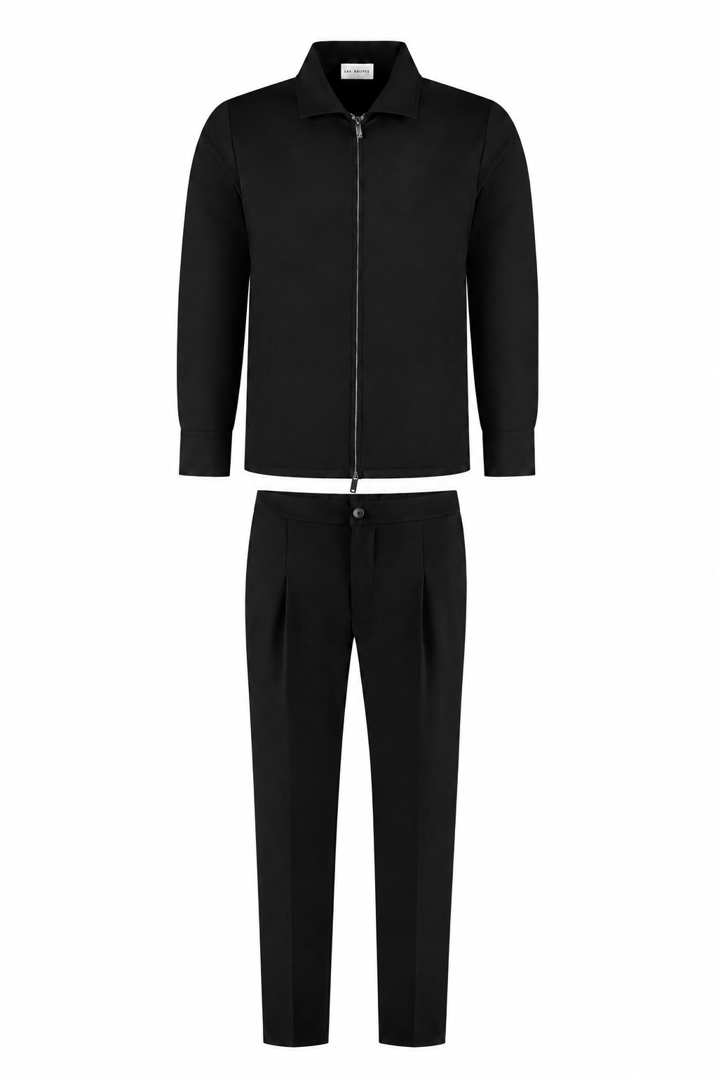 Les Brutes luxury Tech suit in black. A overshirt and matching trousers. Crafted with high quality technical fabric for men. 