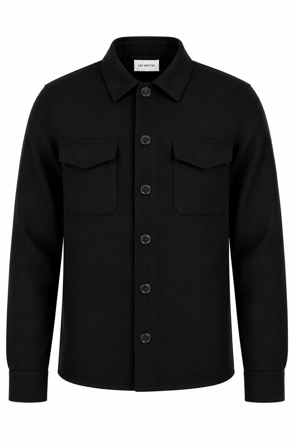 Wool tech fabric premium quality overshirt. Luxury overshirt in black for men with timeless design