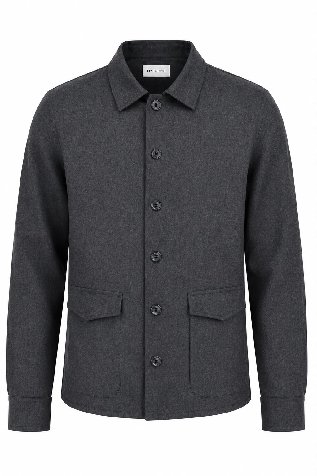 Wool tech fabric premium quality overshirt. Luxury overshirt in dark grey for men with timeless design