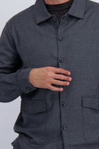 Wool tech fabric premium quality overshirt. Luxury overshirt in dark grey for men with timeless design
