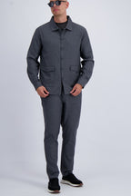 Wool tech fabric premium quality overshirt. Luxury overshirt in dark grey for men with timeless design