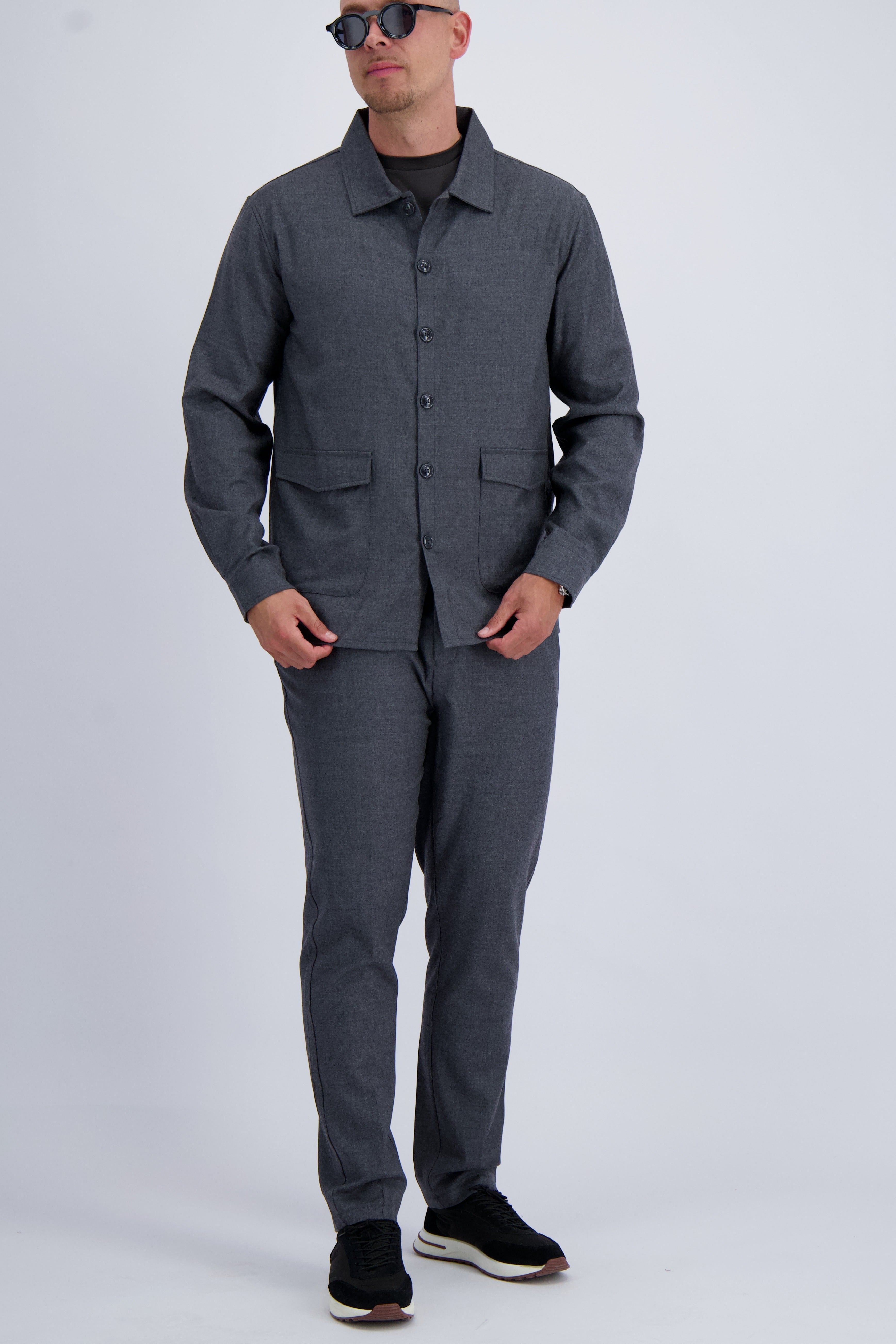 Wool tech fabric premium quality overshirt. Luxury overshirt in dark grey for men with timeless design