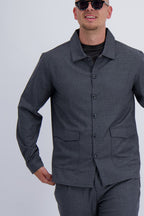 Wool tech fabric premium quality overshirt. Luxury overshirt in dark grey for men with timeless design