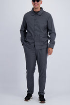 Wool tech fabric premium quality overshirt. Luxury overshirt in dark grey for men with timeless design