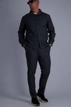 Wool tech fabric premium quality overshirt. Luxury overshirt in dark grey for men with timeless design